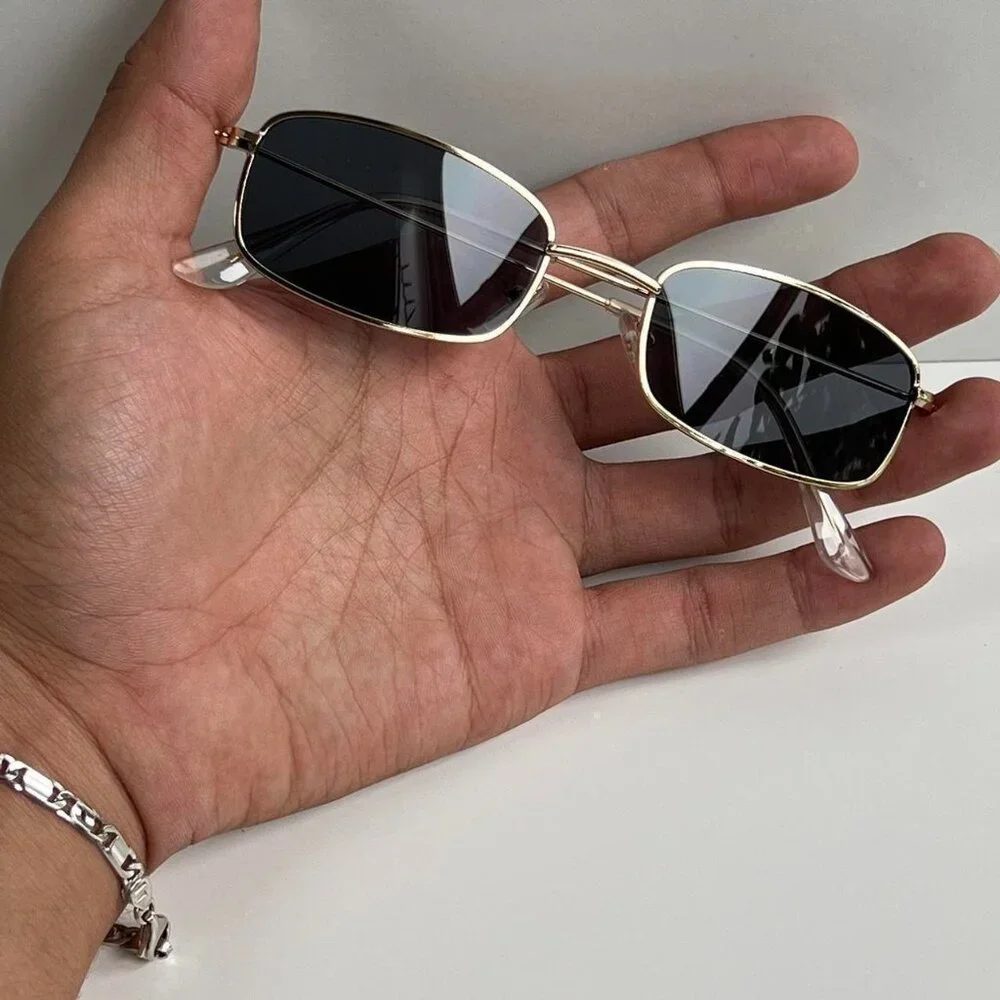 vintage y2k 90s 2000s unique slim style gold trim sunglasses